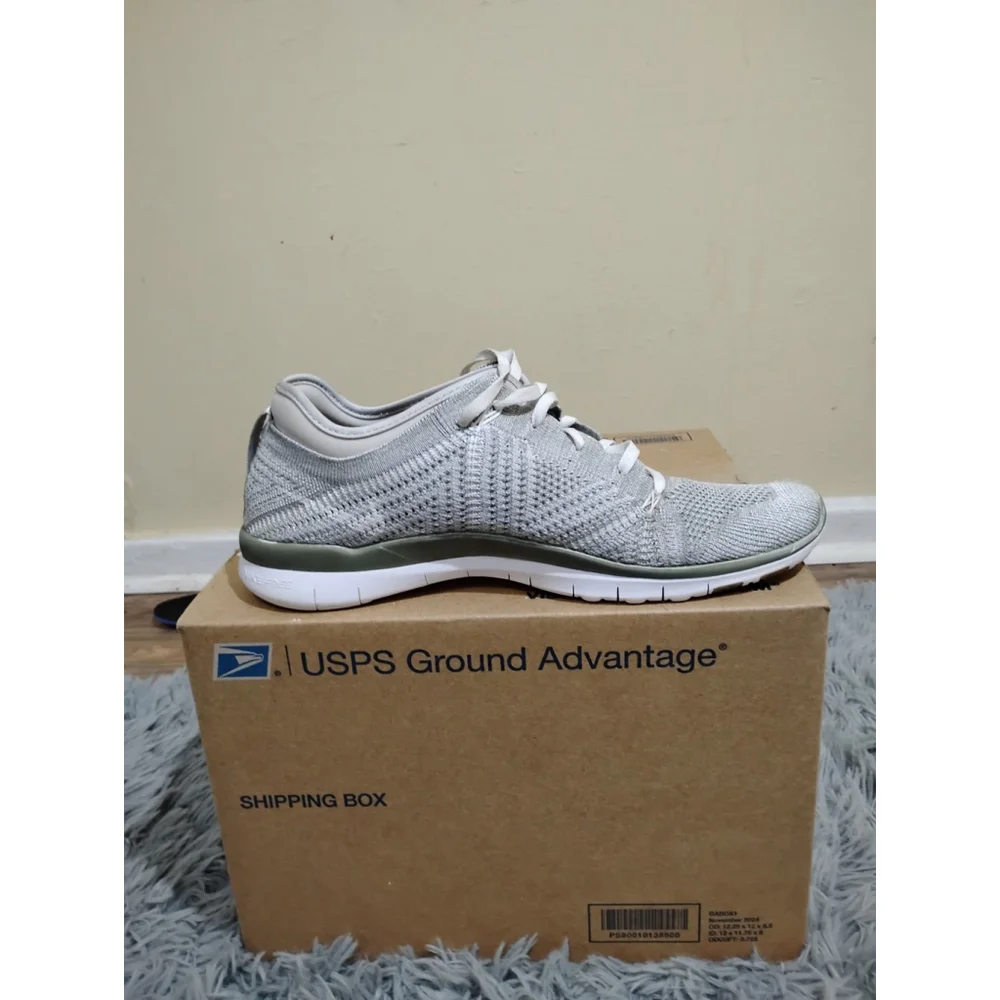Nike Women’s Lightweight Flyknit Running Shoes - Light Gray with Olive Accents